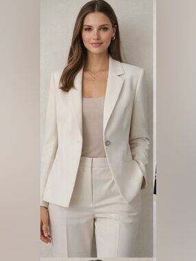 Tahari ASL Cream Single-Button Tailored Blazer